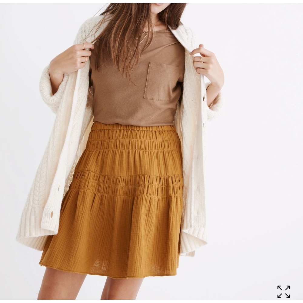 Madewell Double Gauze Smocked Mini Skirt Sz XS Antique Gold Sustainable Bohemian